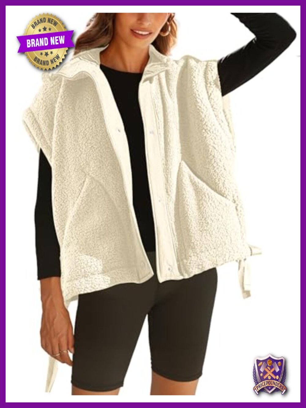 Womens Sherpa Fleece Vest Fuzzy Oversized Sleeveless Jackets